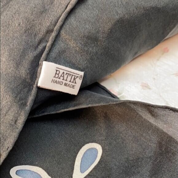 Handmade Batik Floral Scarf With Purple Teal Design - Picture 4 of 4